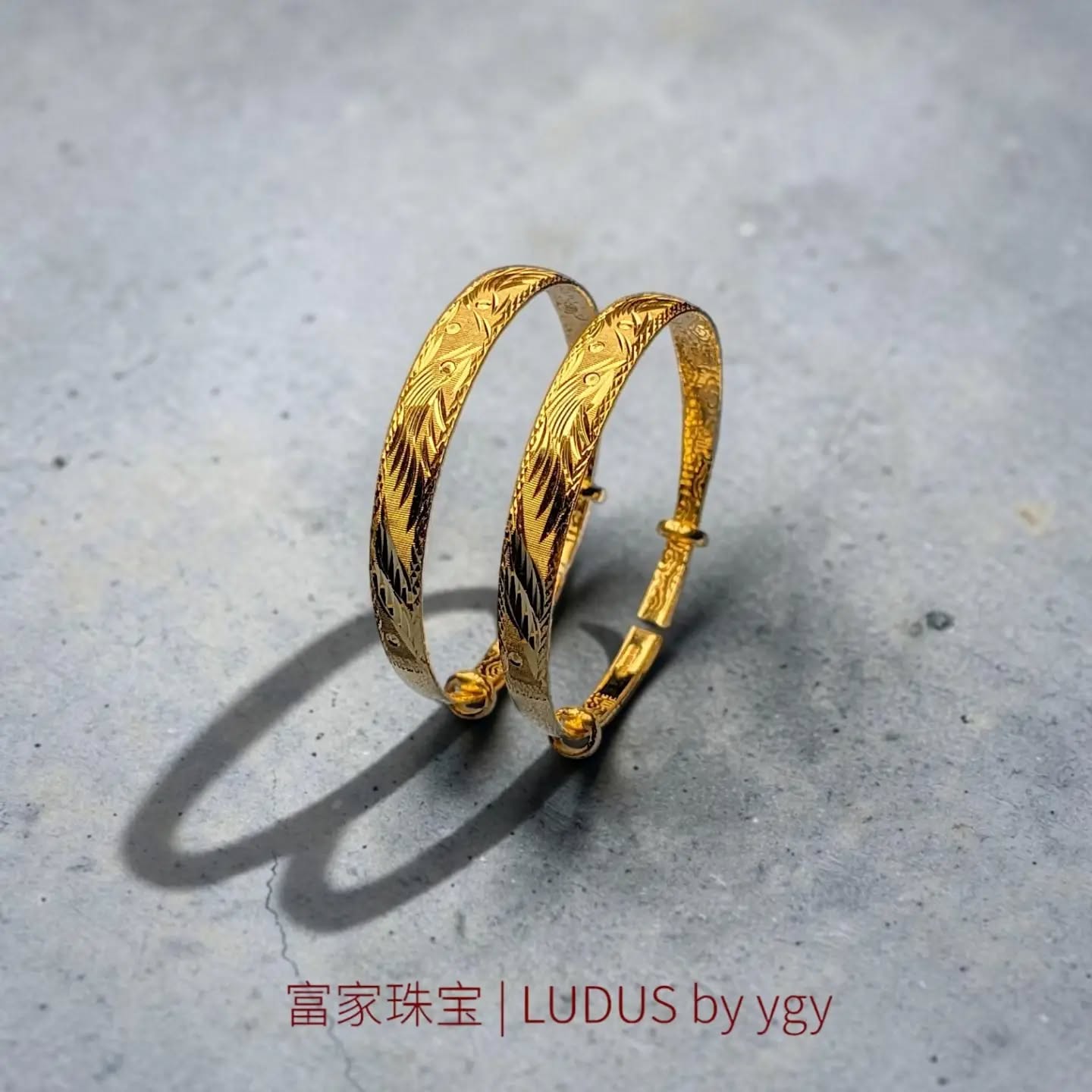 Intricately Etched Gold Bangles